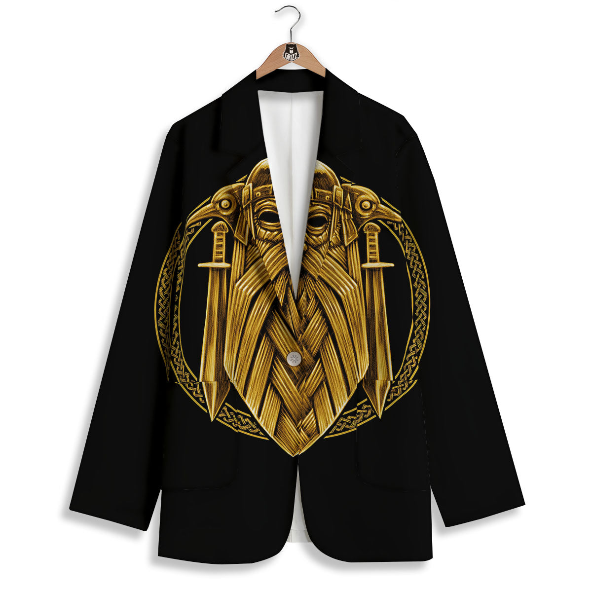 Norse God Odin Gold Viking Print Women's Blazer-grizzshop