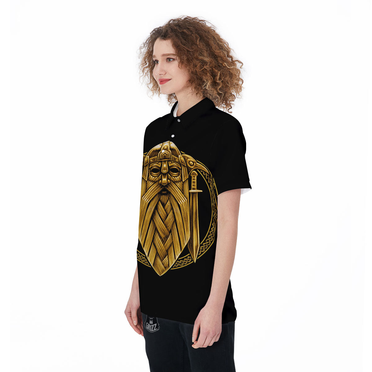 Norse God Odin Gold Viking Print Women's Golf Shirts-grizzshop