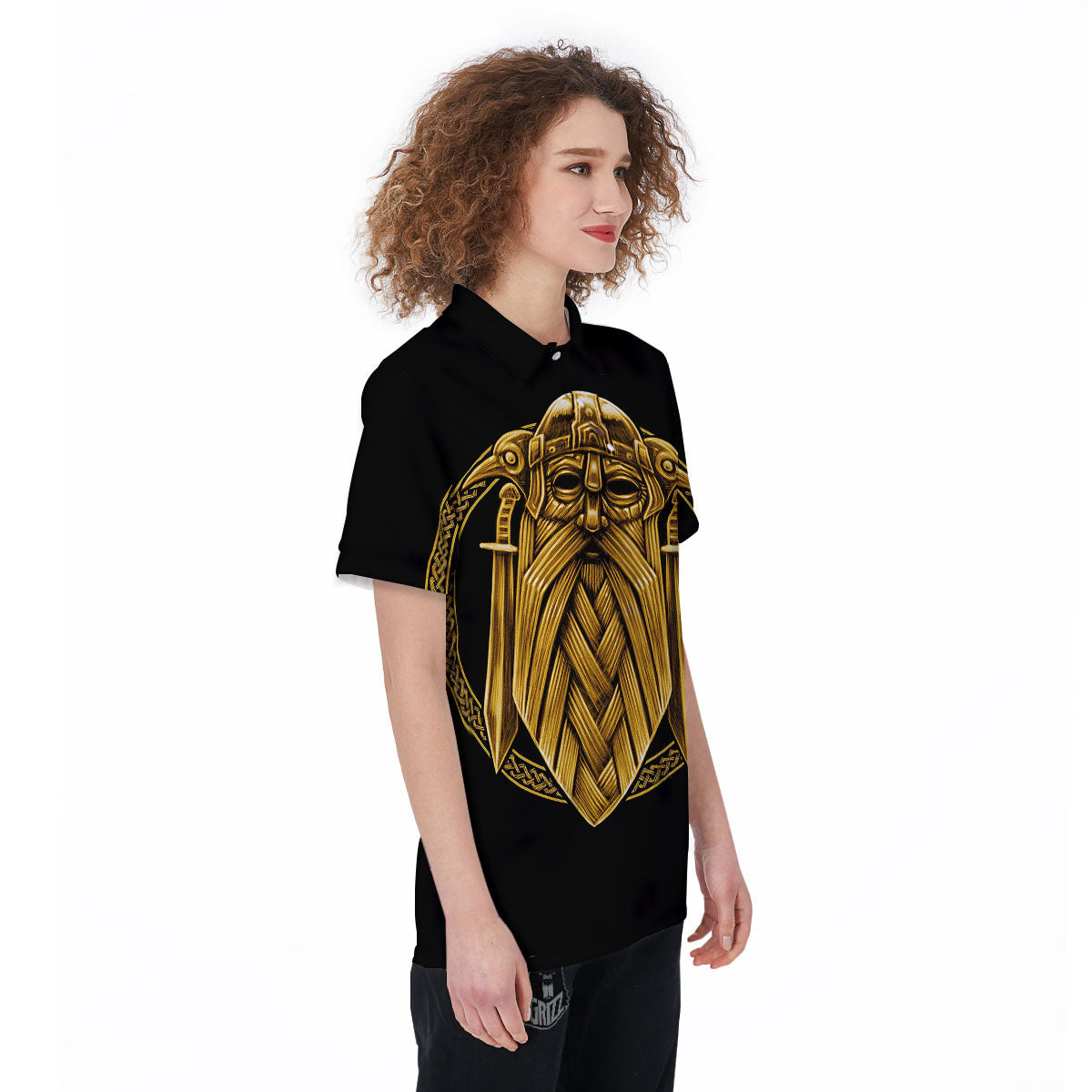 Norse God Odin Gold Viking Print Women's Golf Shirts-grizzshop