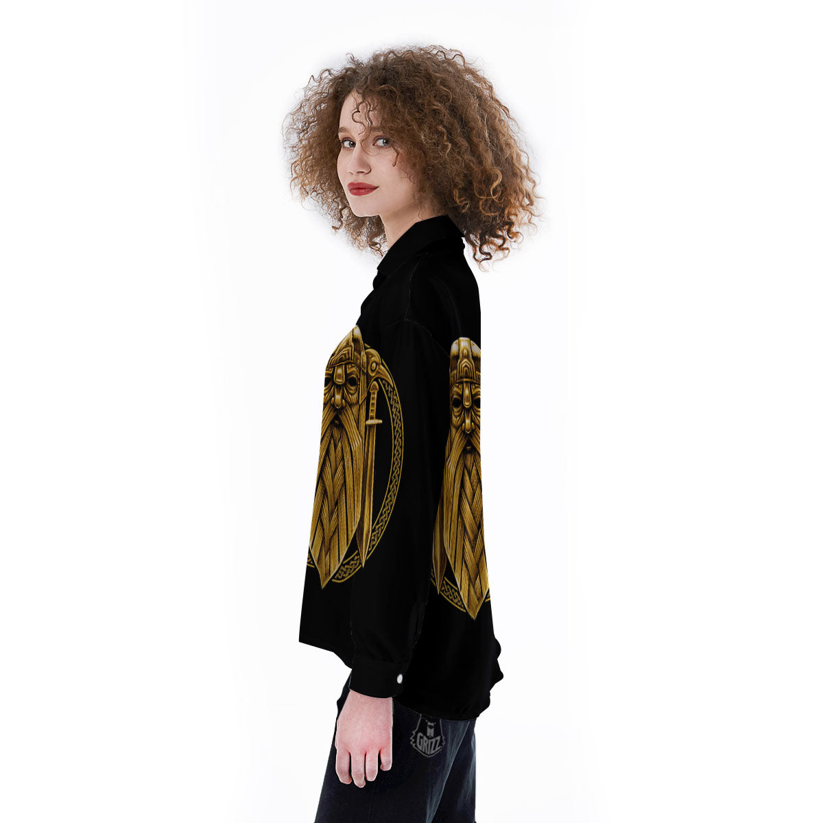 Norse God Odin Gold Viking Print Women's Long Sleeve Shirts-grizzshop