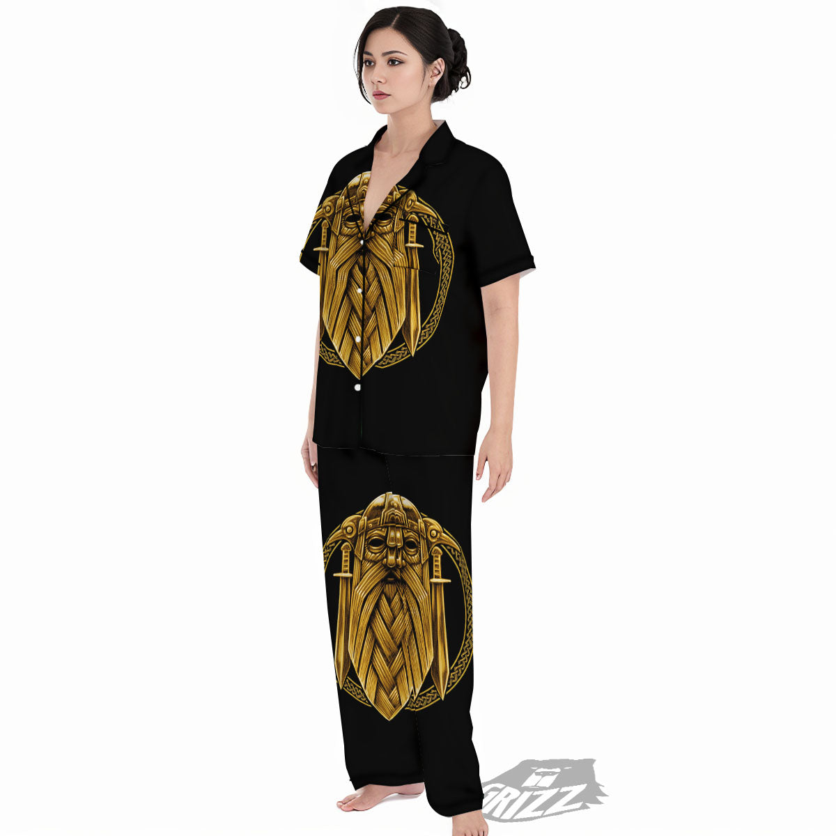 Norse God Odin Gold Viking Print Women's Pajamas Set-grizzshop