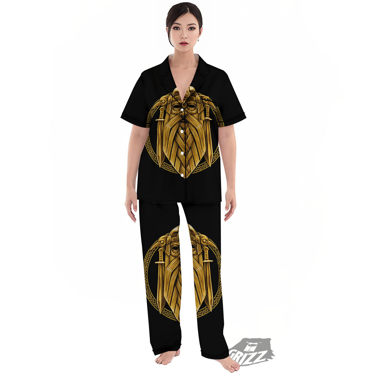 Norse God Odin Gold Viking Print Women's Pajamas Set-grizzshop