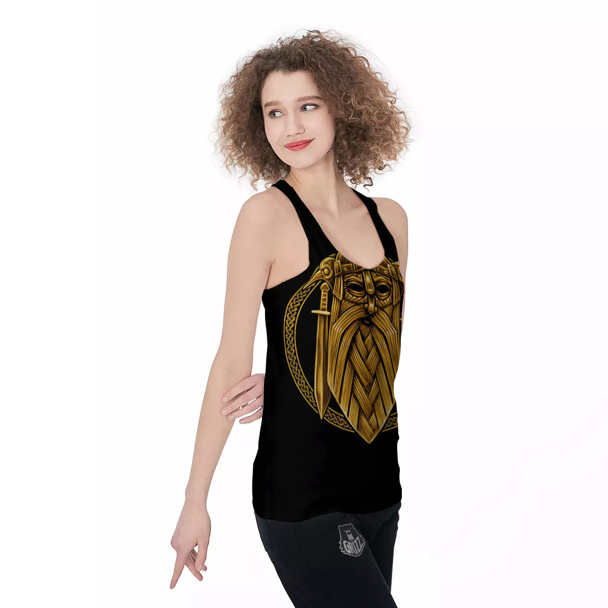 Norse God Odin Gold Viking Print Women's Racerback Tank Top-grizzshop