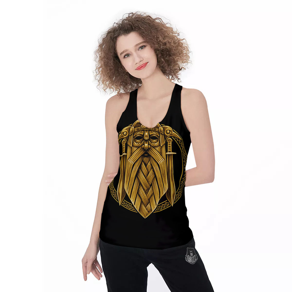 Norse God Odin Gold Viking Print Women's Racerback Tank Top-grizzshop