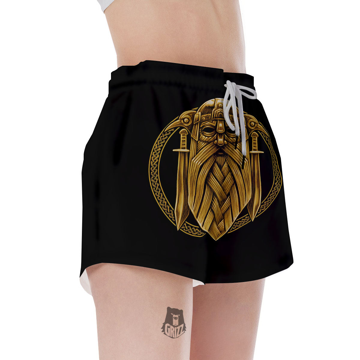 Norse God Odin Gold Viking Print Women's Shorts-grizzshop