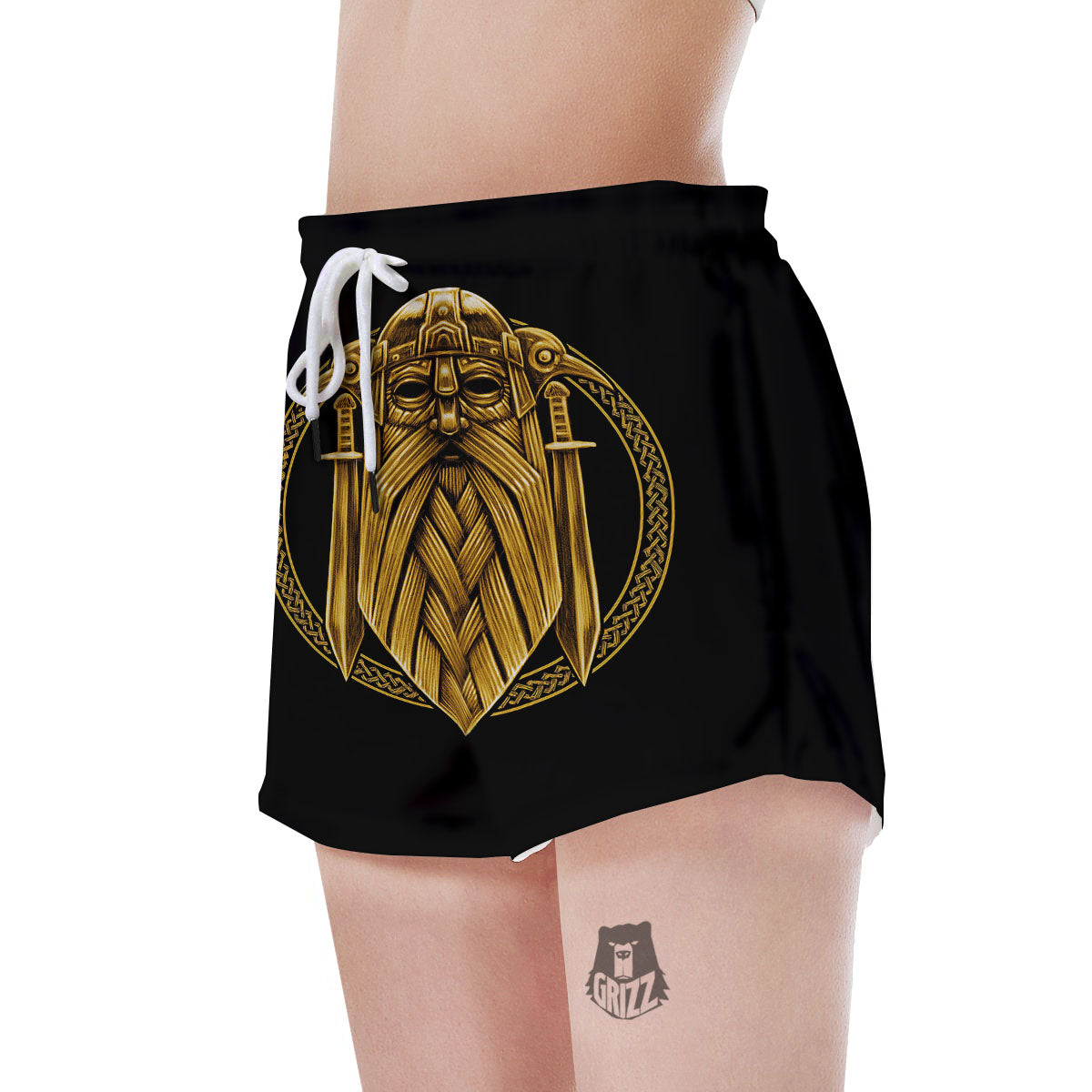 Norse God Odin Gold Viking Print Women's Shorts-grizzshop