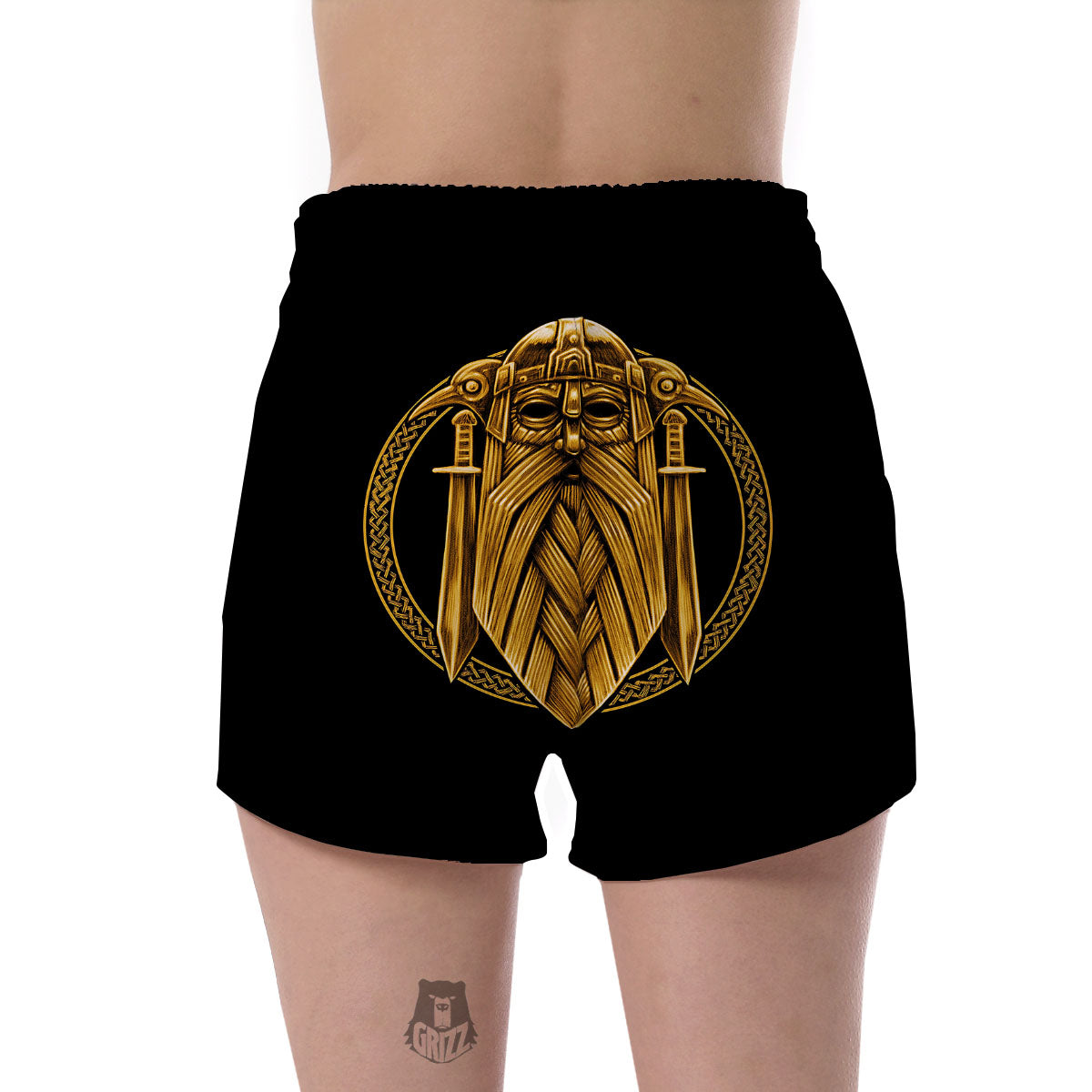 Norse God Odin Gold Viking Print Women's Shorts-grizzshop