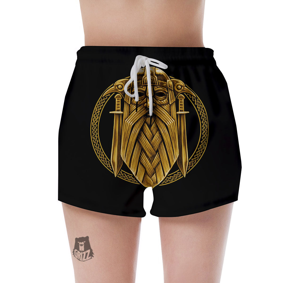 Norse God Odin Gold Viking Print Women's Shorts-grizzshop
