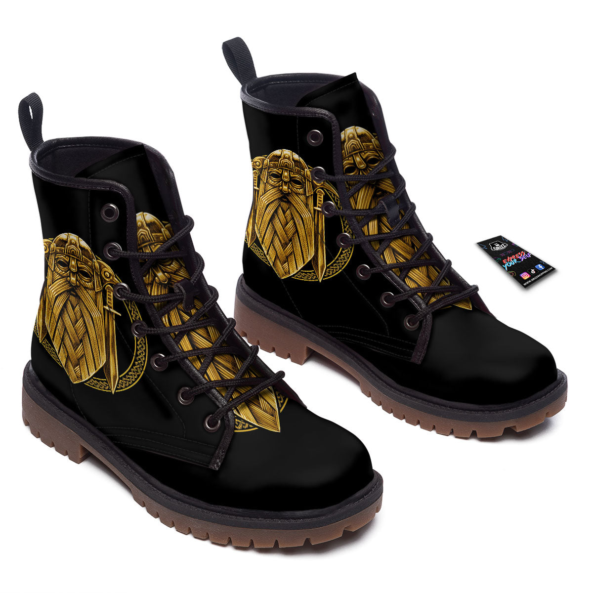 Norse God Odin Gold Viking Print Work Boots-grizzshop
