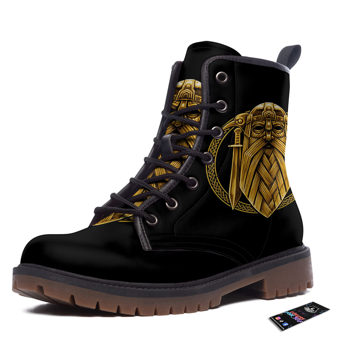 Norse God Odin Gold Viking Print Work Boots-grizzshop
