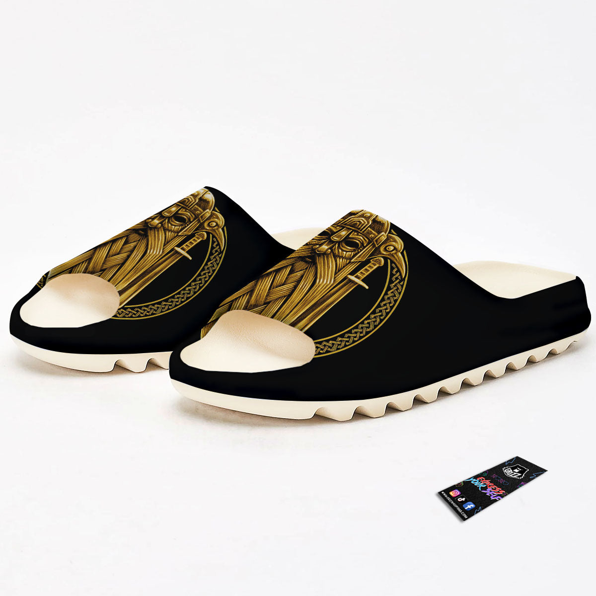 Norse God Odin Gold Viking Print Sandals-grizzshop