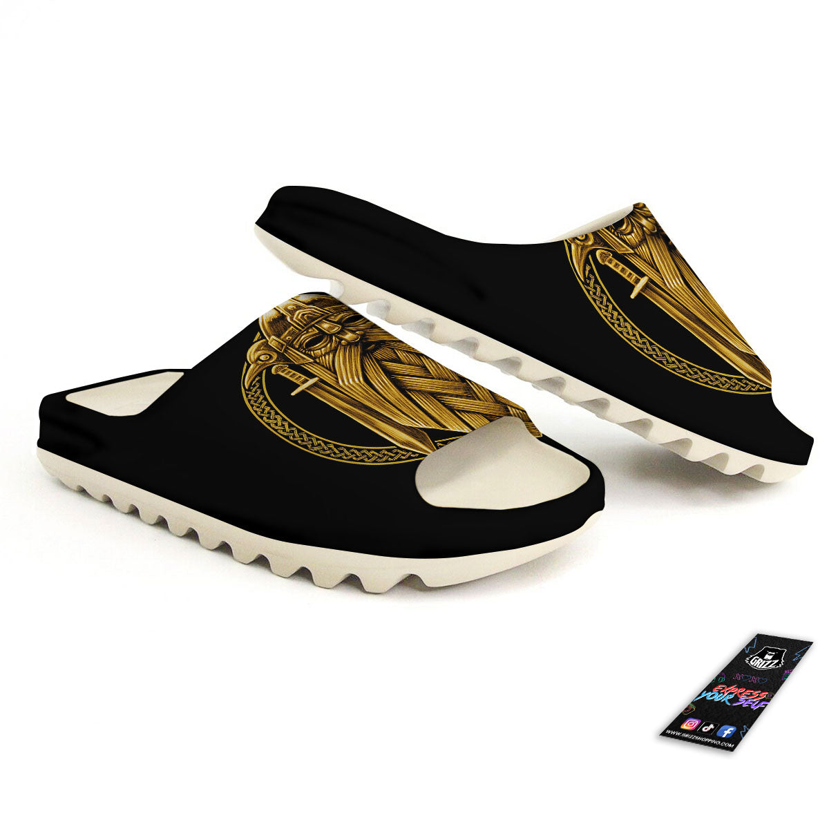 Norse God Odin Gold Viking Print Sandals-grizzshop
