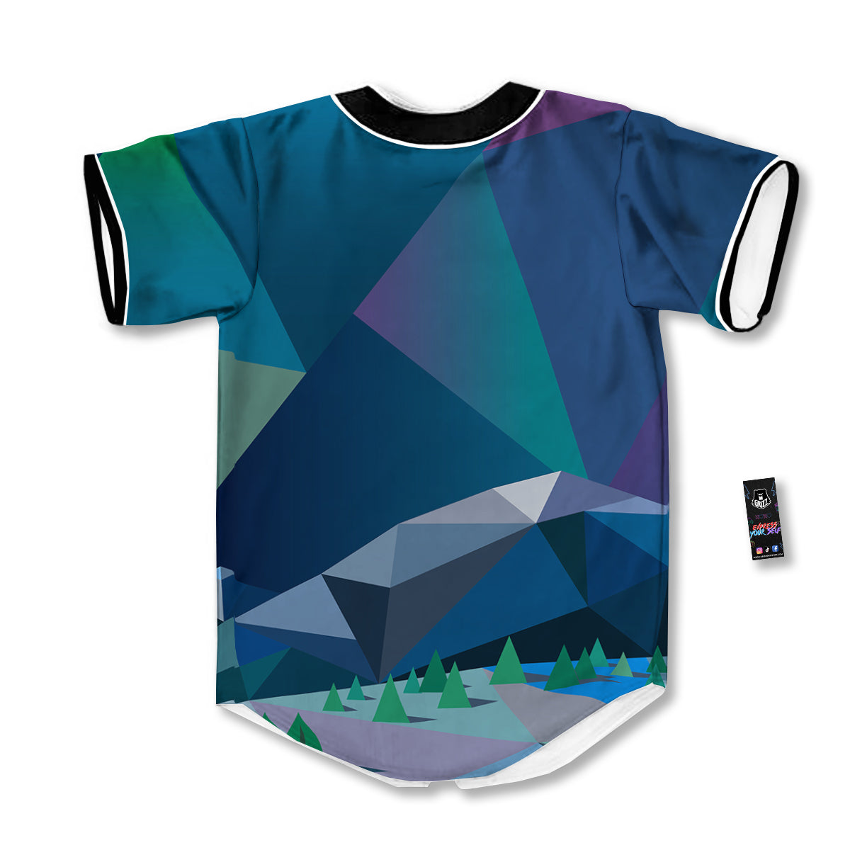 Northern Lights Geometric Polygonal Print Baseball Jersey-grizzshop