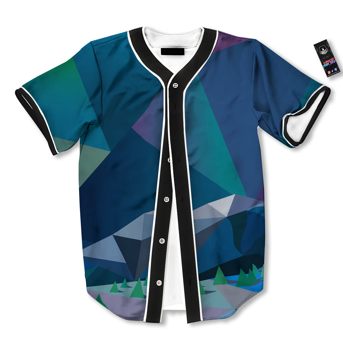 Northern Lights Geometric Polygonal Print Baseball Jersey-grizzshop