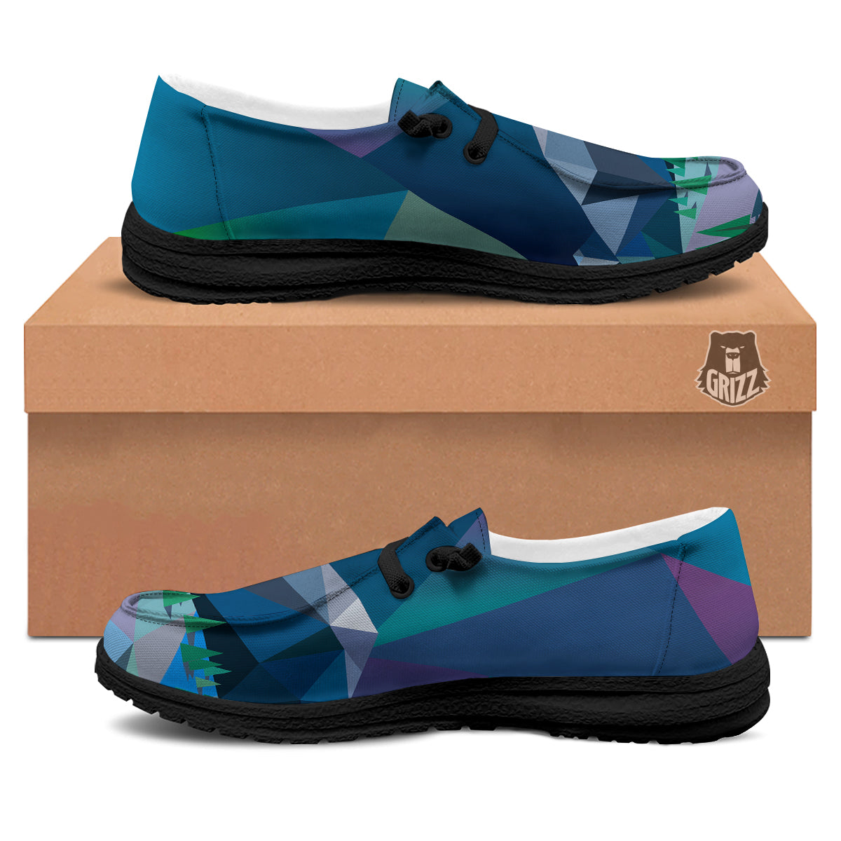 Northern Lights Geometric Polygonal Print Black Loafers-grizzshop