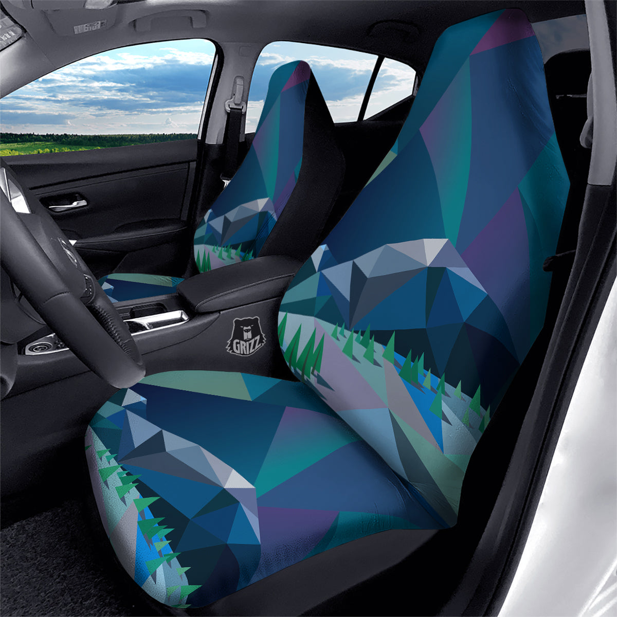 Northern Lights Geometric Polygonal Print Car Seat Covers-grizzshop