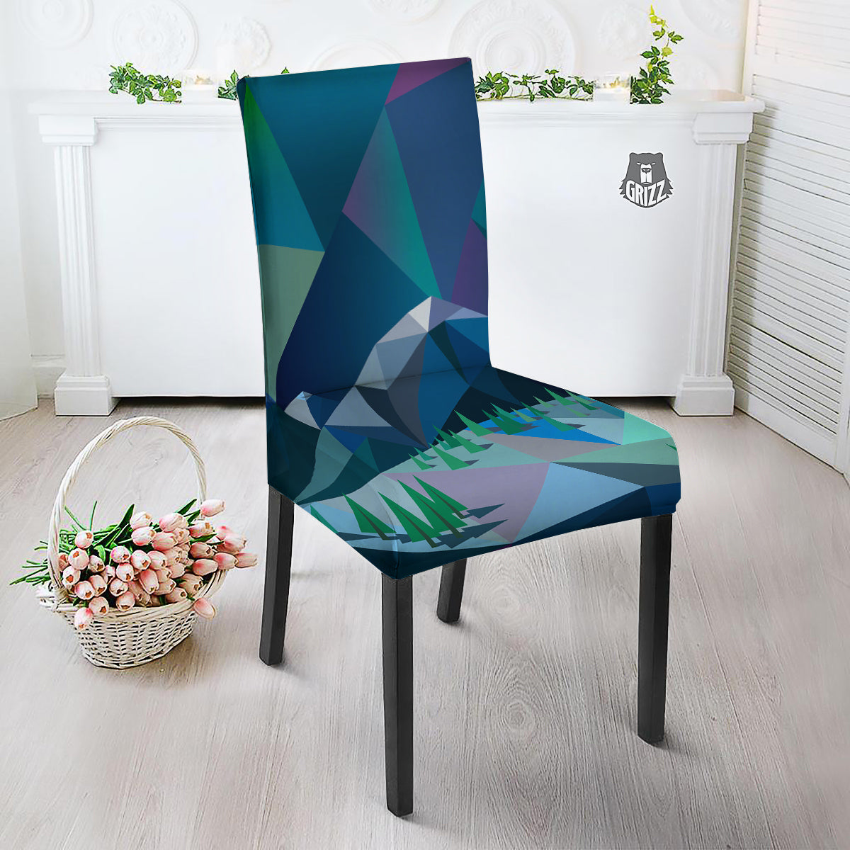 Northern Lights Geometric Polygonal Print Dining Chair Slipcover-grizzshop