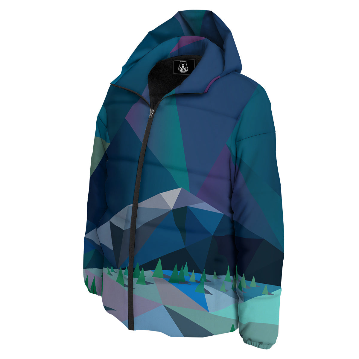 Northern Lights Geometric Polygonal Print Down Jacket-grizzshop