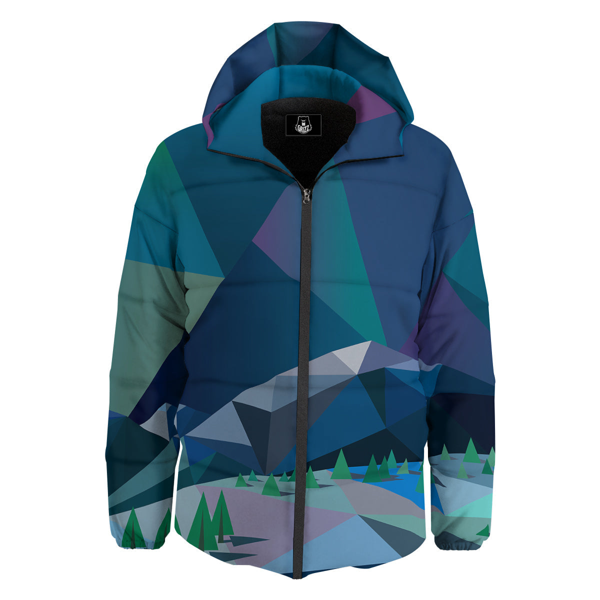 Northern Lights Geometric Polygonal Print Down Jacket-grizzshop