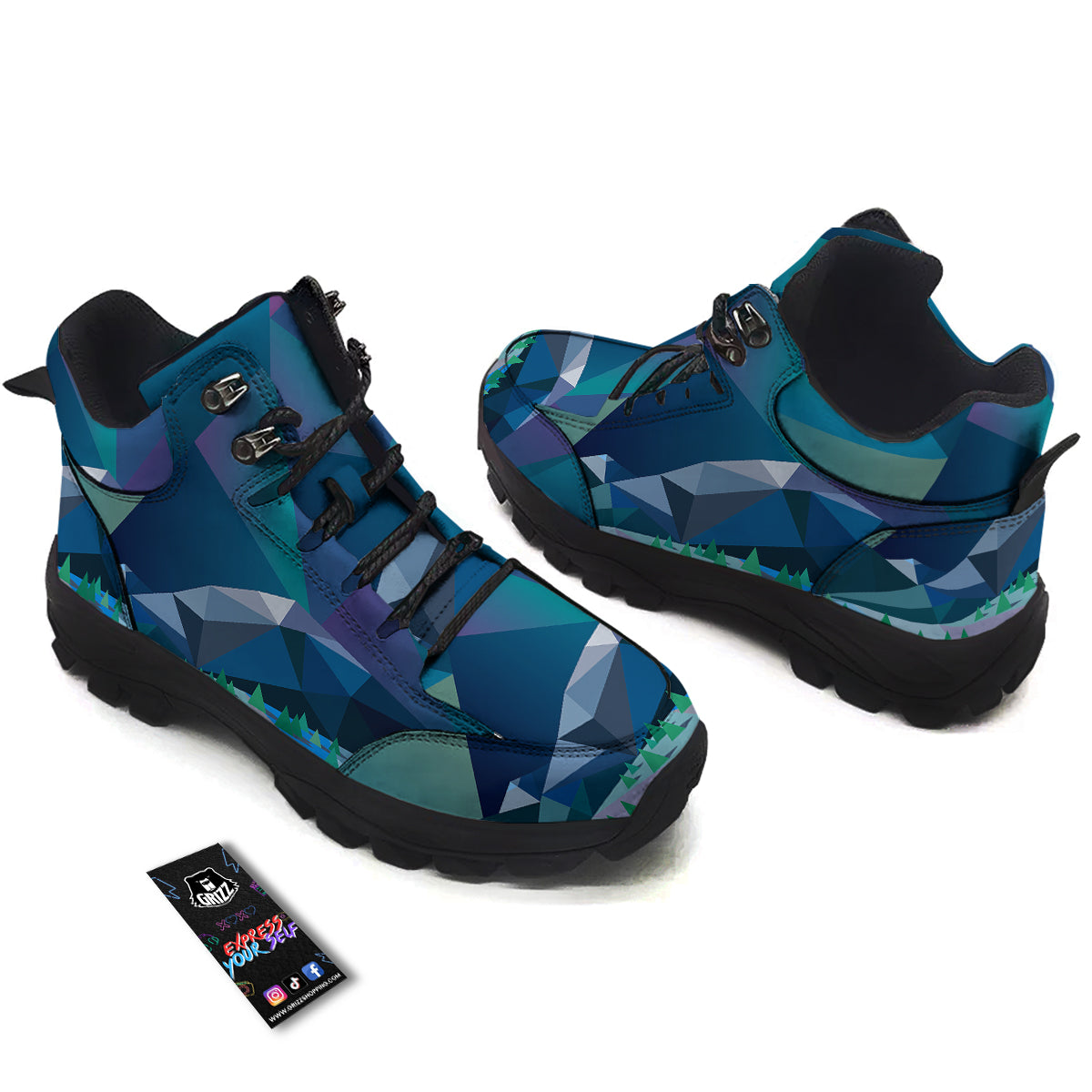 Northern Lights Geometric Polygonal Print Hiking Shoes-grizzshop