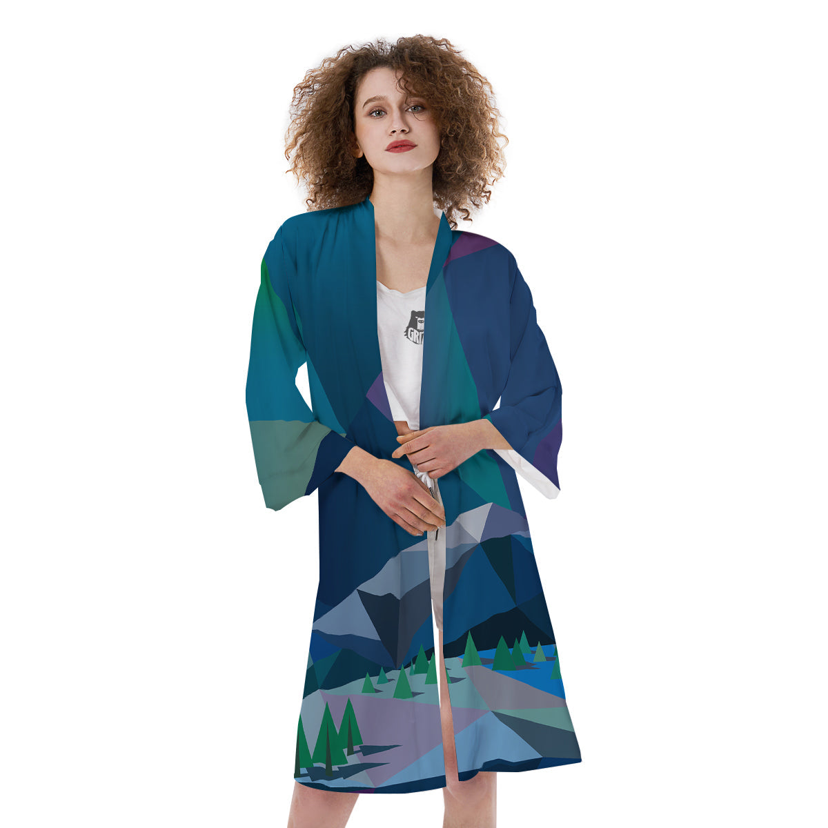 Northern Lights Geometric Polygonal Print Kimono-grizzshop
