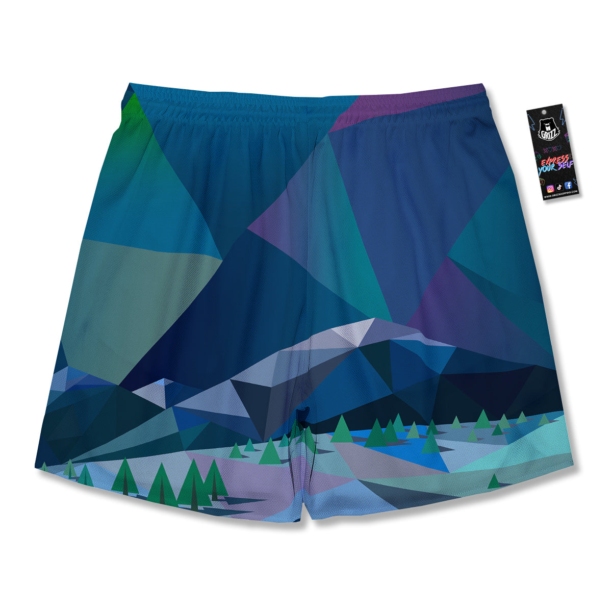 Northern Lights Geometric Polygonal Print Men's Running Shorts-grizzshop