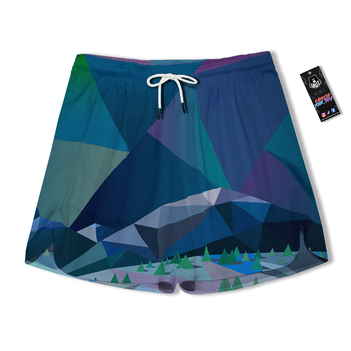 Northern Lights Geometric Polygonal Print Men's Running Shorts-grizzshop