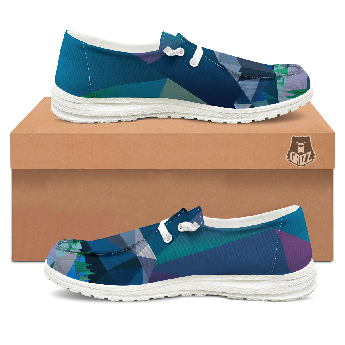 Northern Lights Geometric Polygonal Print White Loafers-grizzshop