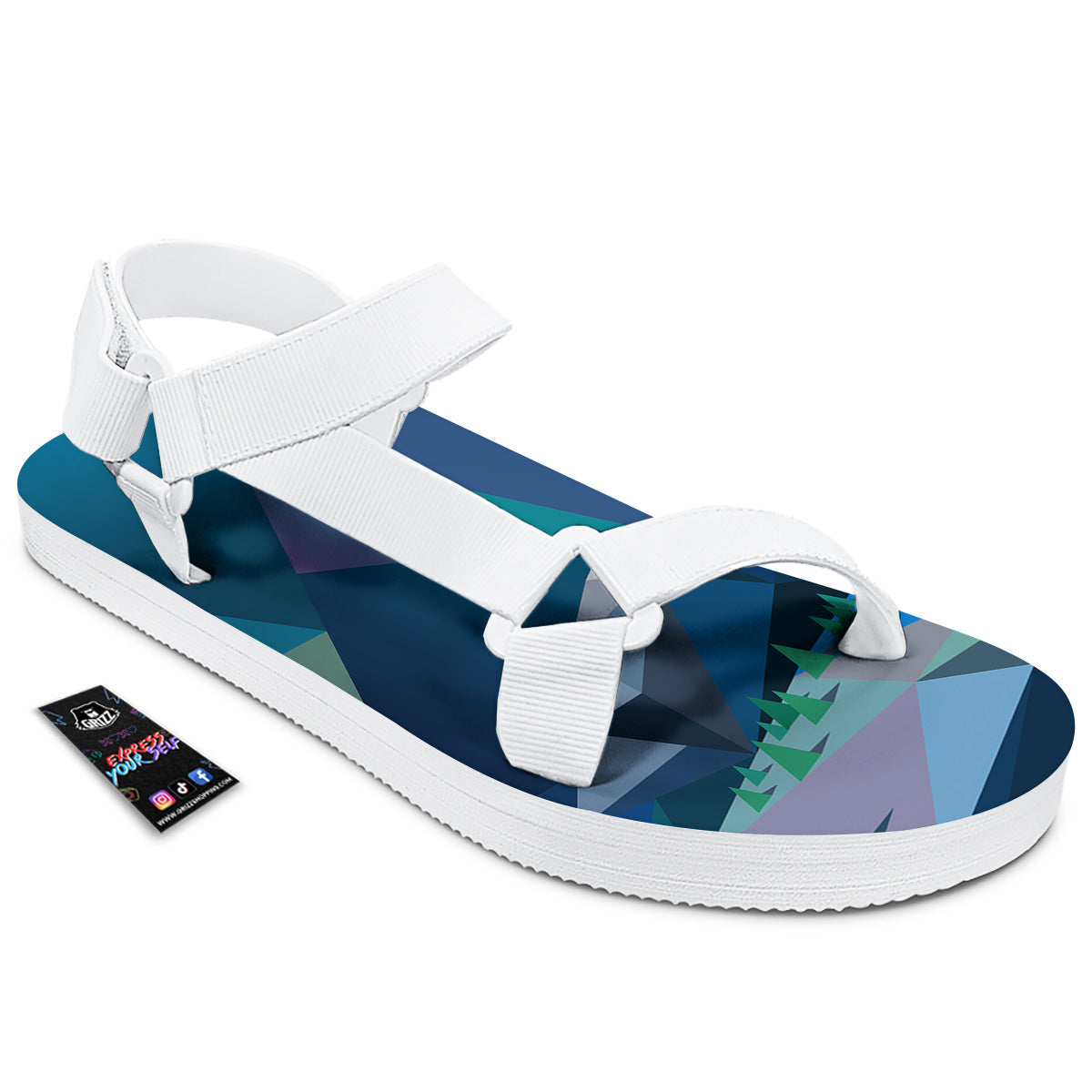 Northern Lights Geometric Polygonal Print White Open Toe Sandals-grizzshop