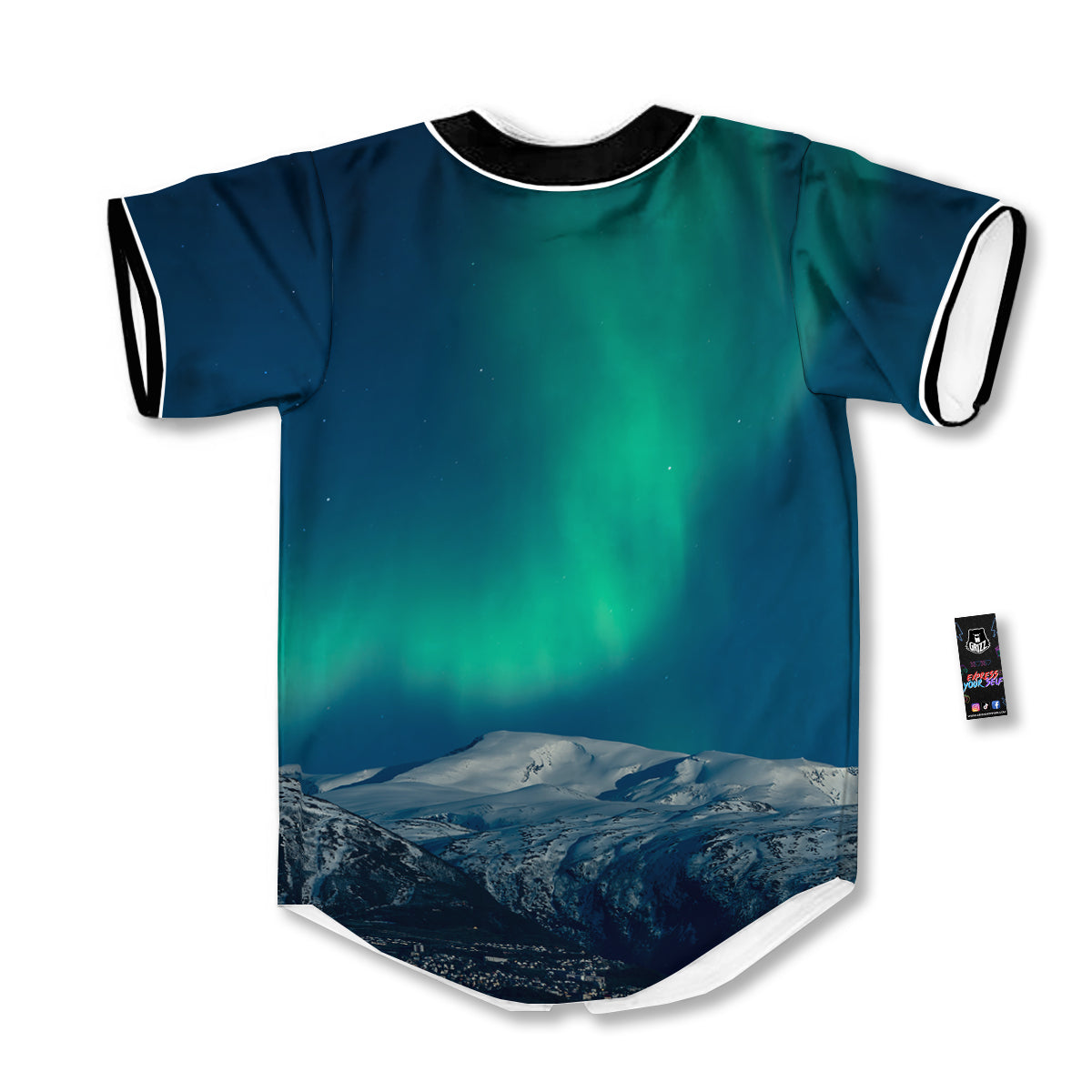 Northern Lights Print Baseball Jersey-grizzshop