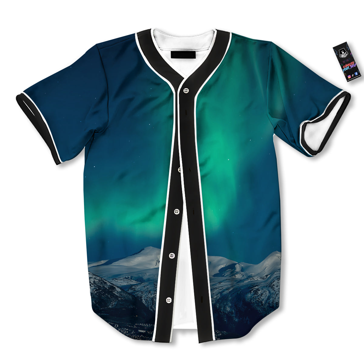 Northern Lights Print Baseball Jersey-grizzshop