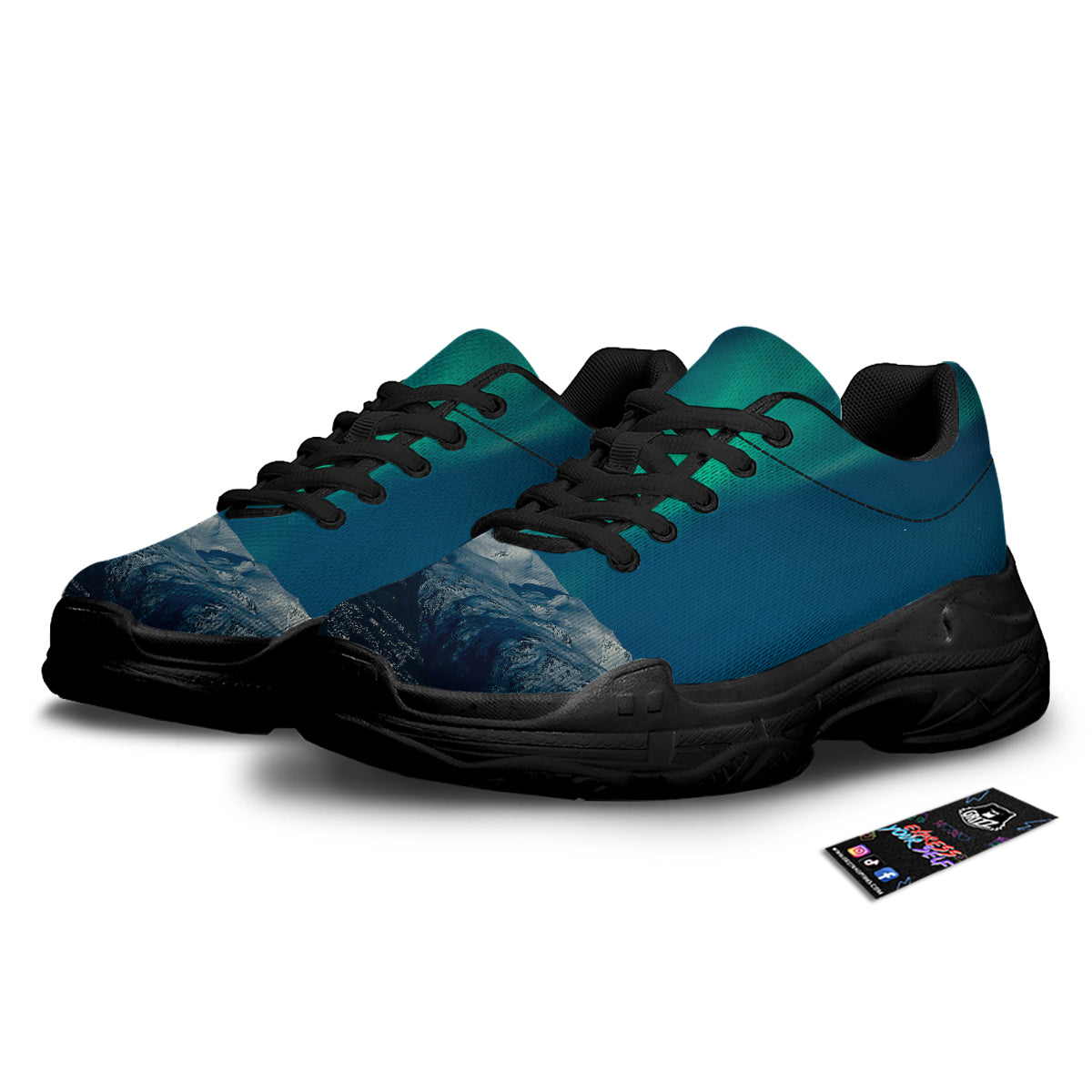 Northern Lights Print Black Chunky Shoes-grizzshop
