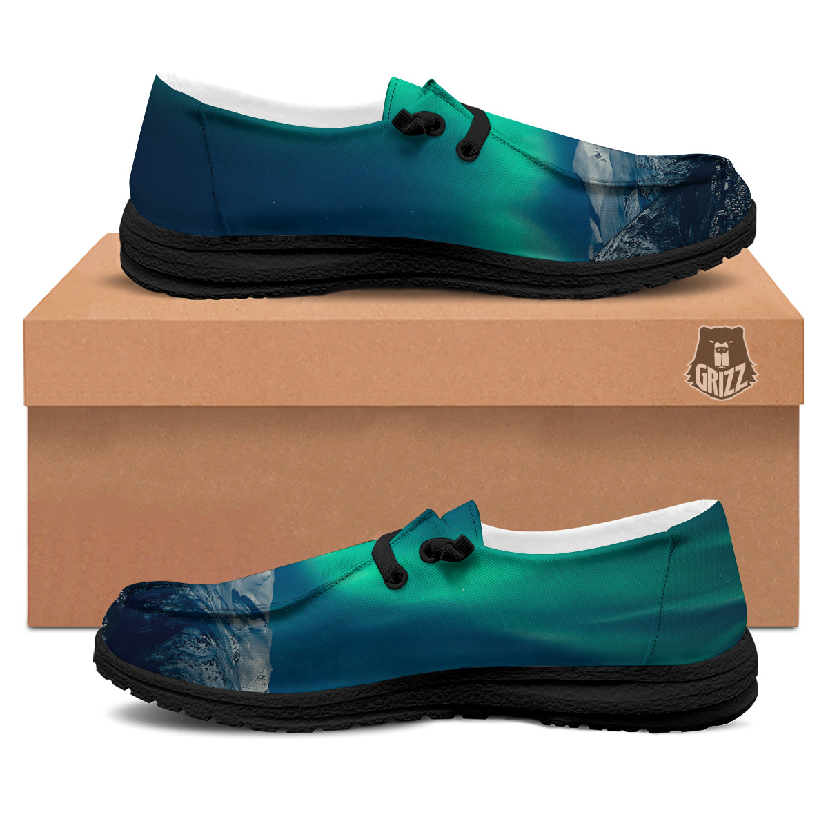 Northern Lights Print Black Loafers-grizzshop