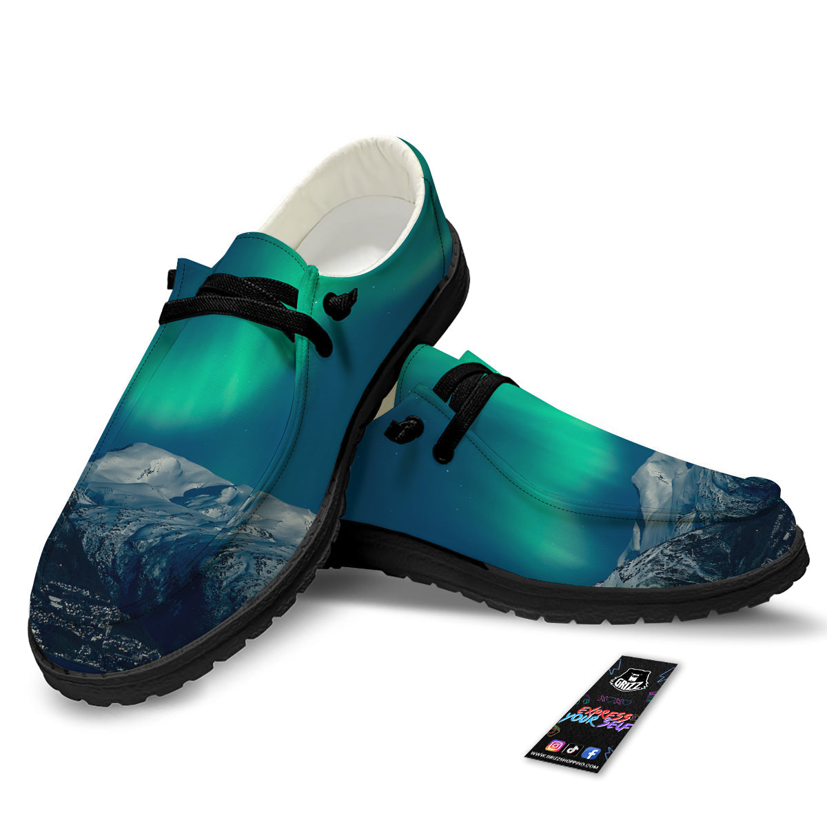Northern Lights Print Black Loafers-grizzshop