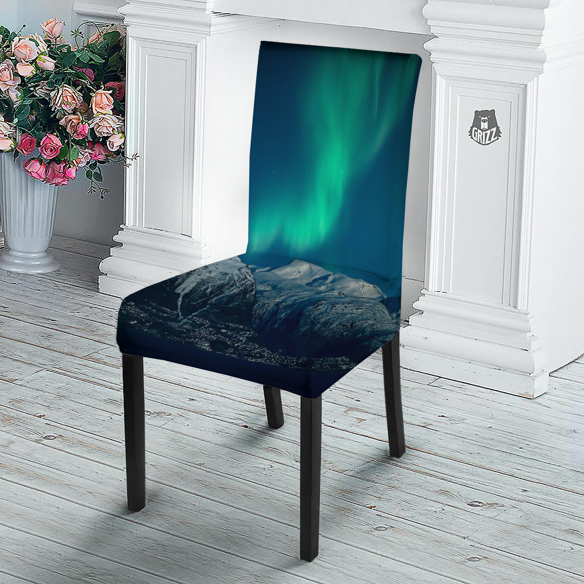 Northern Lights Print Dining Chair Slipcover-grizzshop