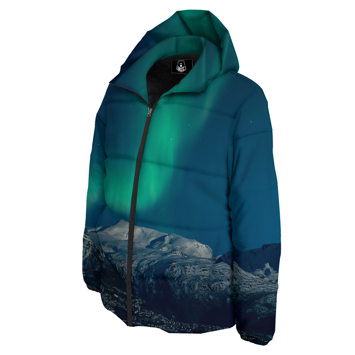 Northern Lights Print Down Jacket-grizzshop