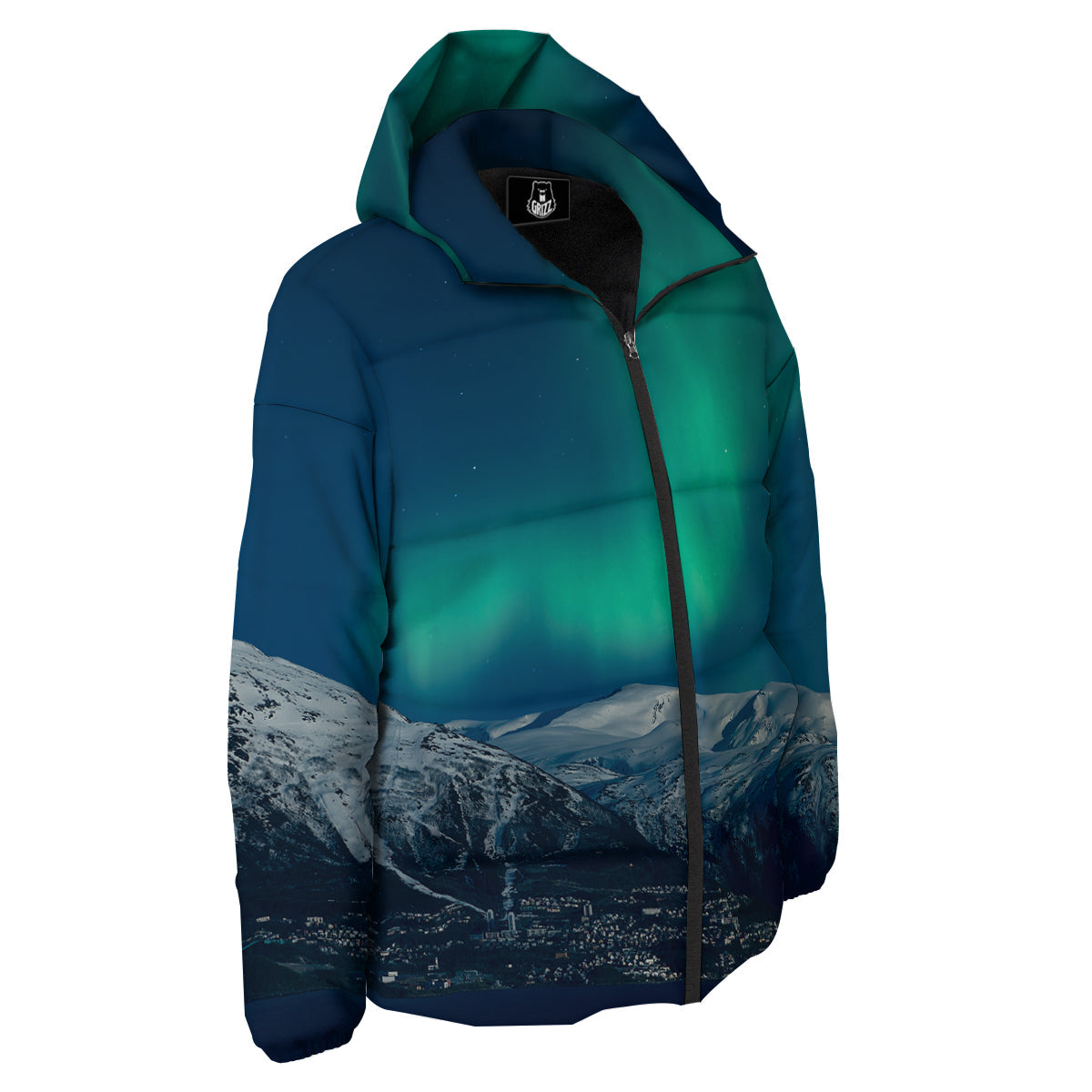 Northern Lights Print Down Jacket-grizzshop