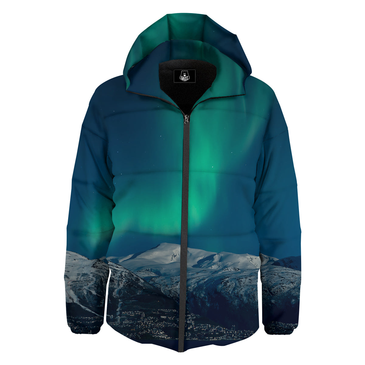 Northern Lights Print Down Jacket-grizzshop