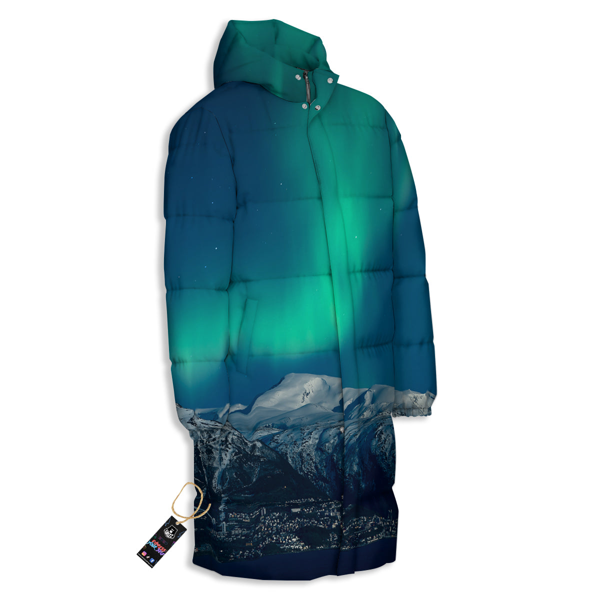 Northern Lights Print Long Down Jacket-grizzshop