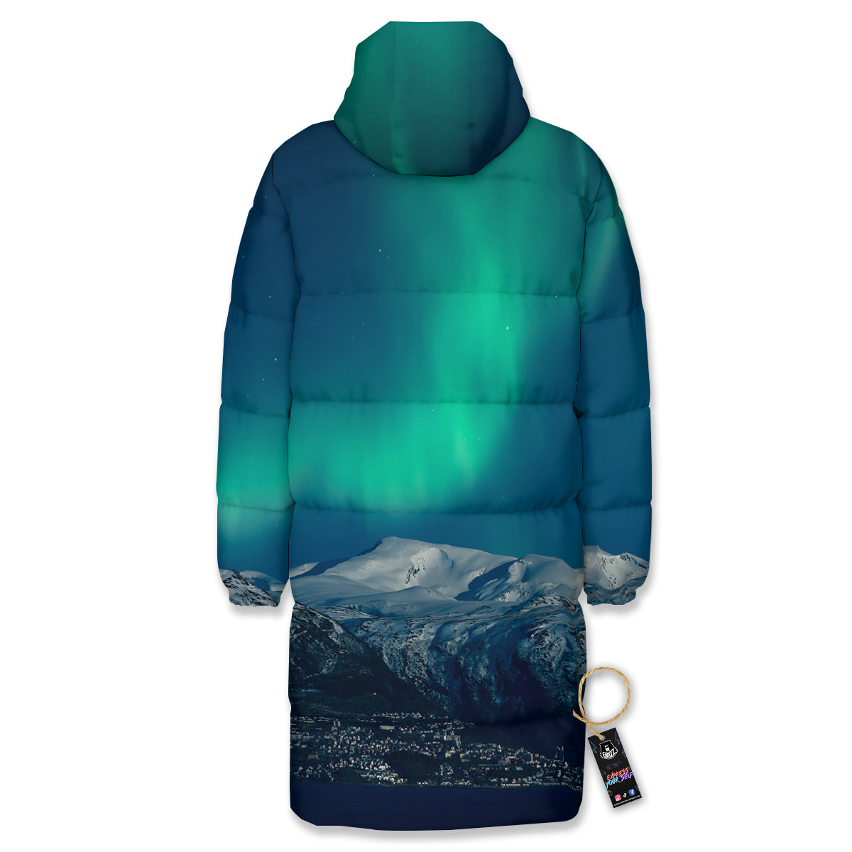 Northern Lights Print Long Down Jacket-grizzshop