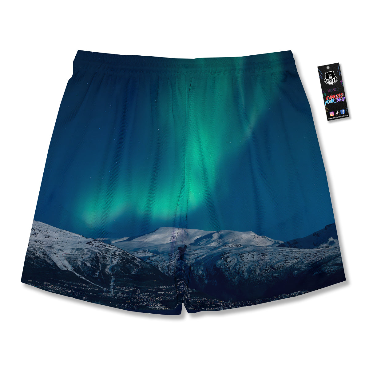 Northern Lights Print Men's Running Shorts-grizzshop