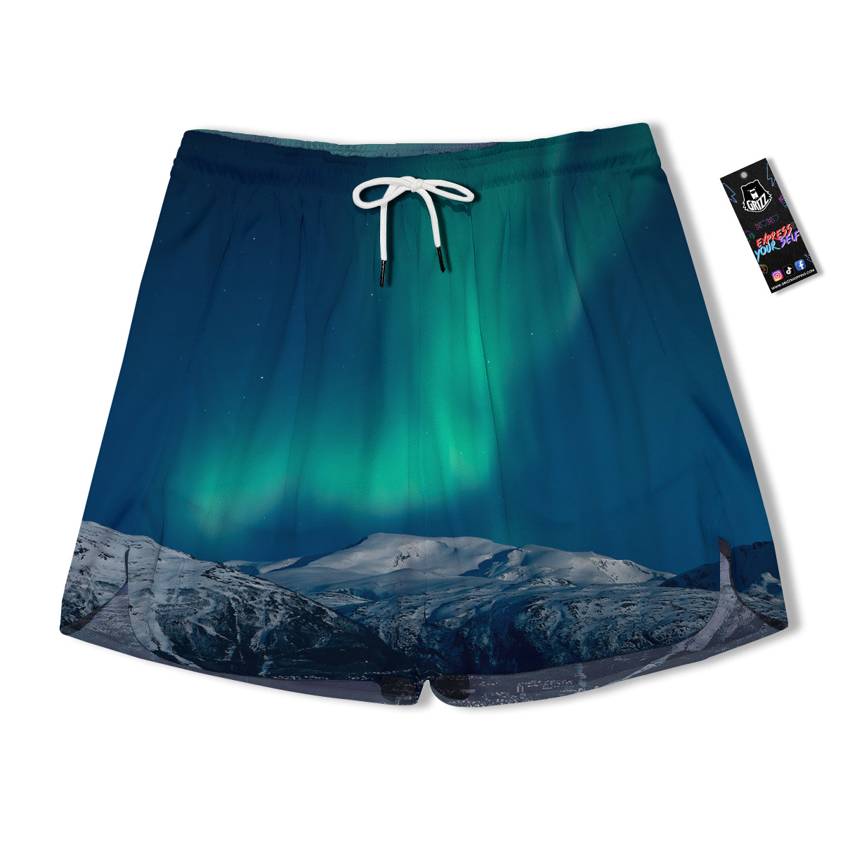 Northern Lights Print Men's Running Shorts-grizzshop
