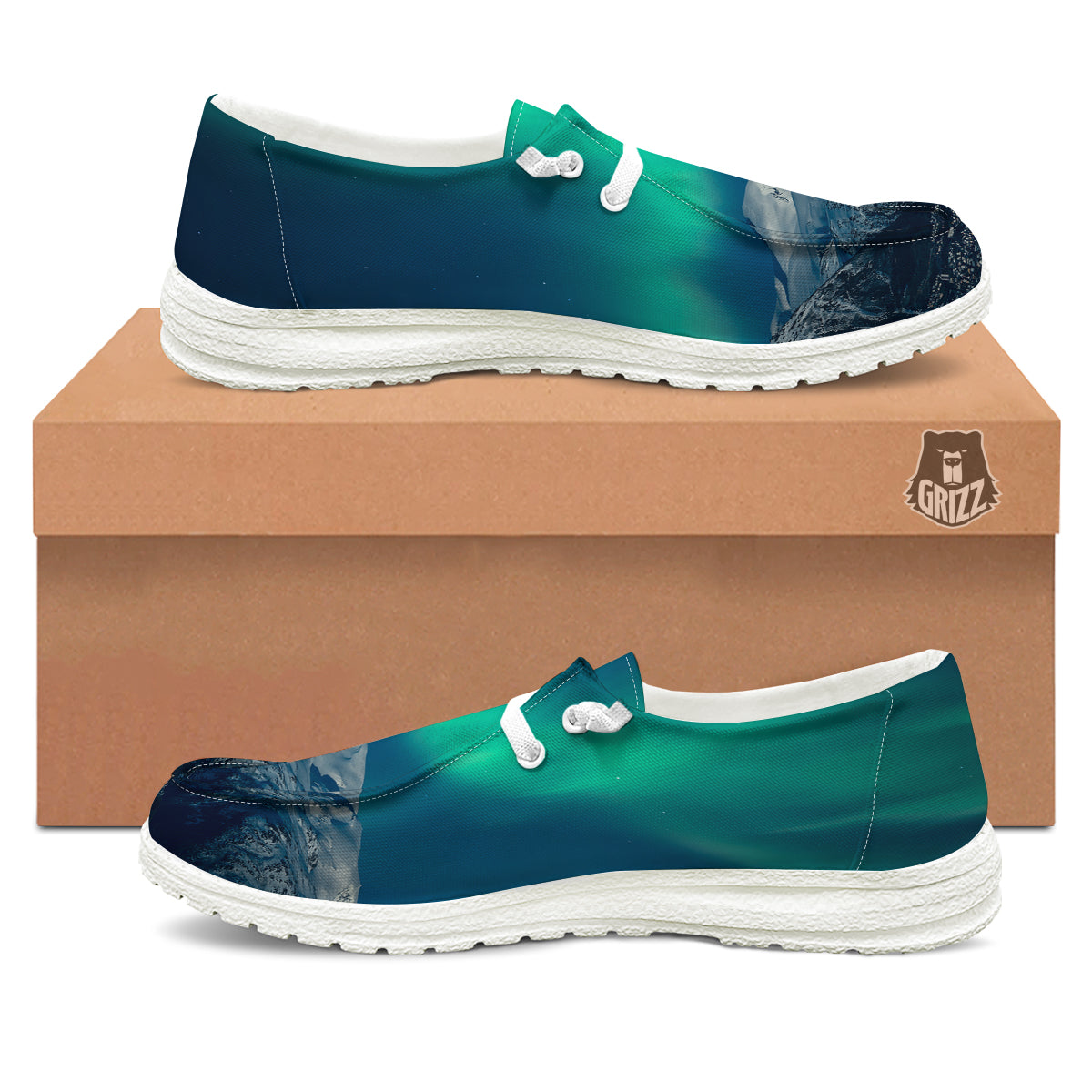 Northern Lights Print White Loafers-grizzshop