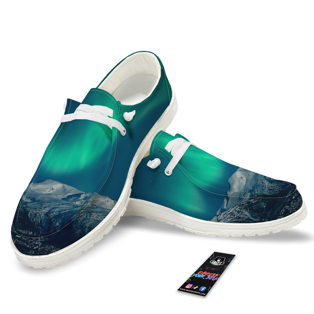Northern Lights Print White Loafers-grizzshop