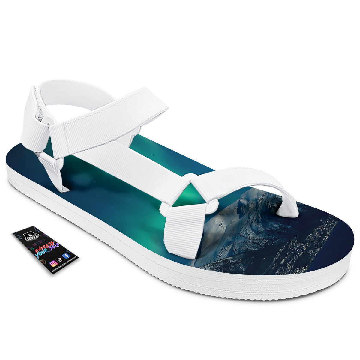 Northern Lights Print White Open Toe Sandals-grizzshop