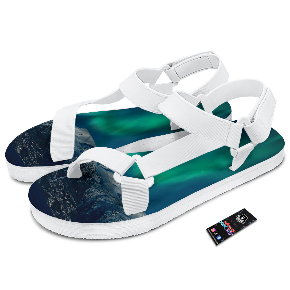 Northern Lights Print White Open Toe Sandals-grizzshop