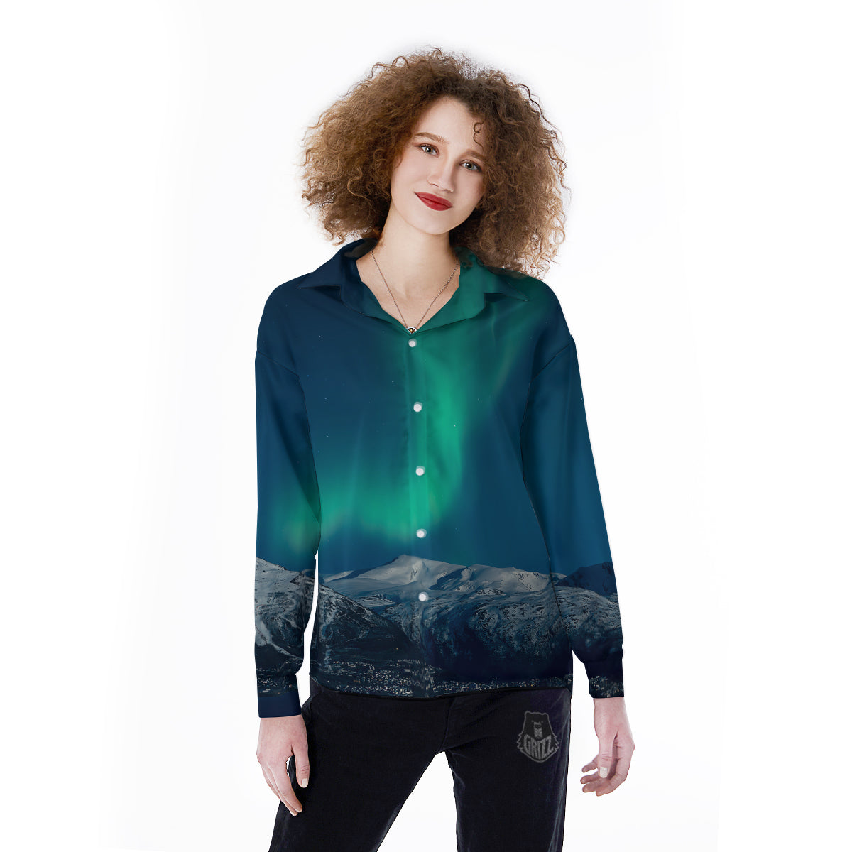Northern Lights Print Women's Long Sleeve Shirts-grizzshop