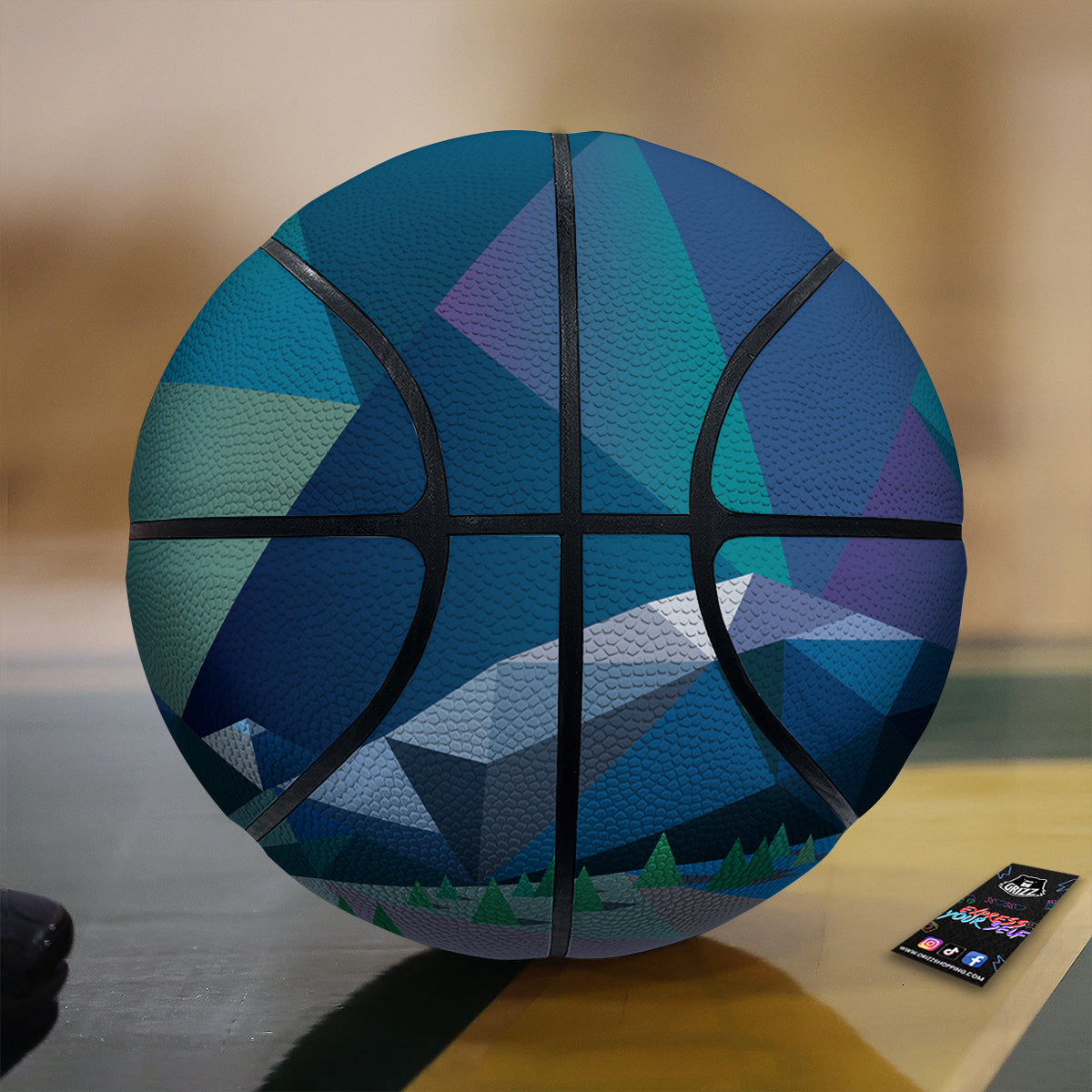 Northern Lights Geometric Polygonal Print Basketball
