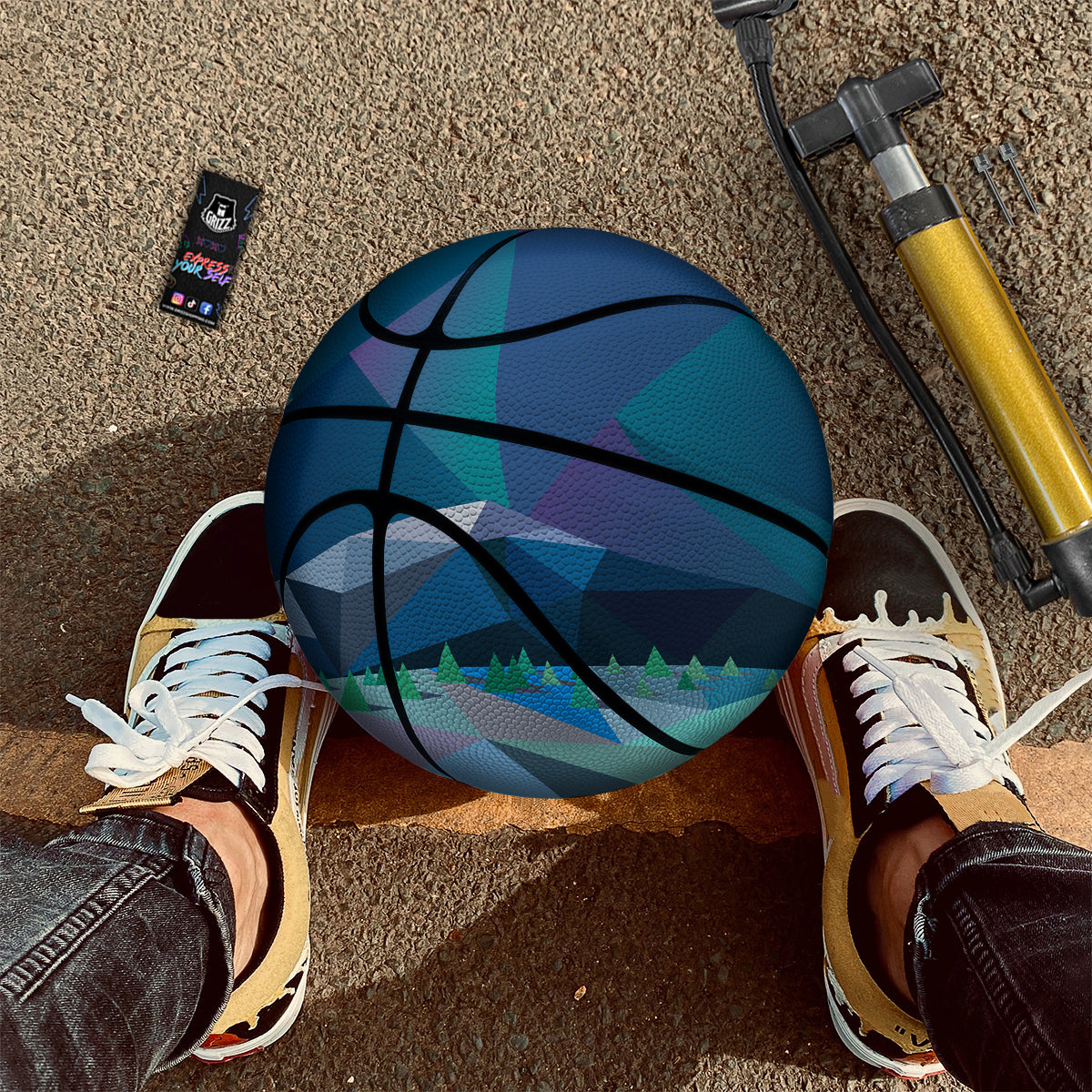 Northern Lights Geometric Polygonal Print Basketball