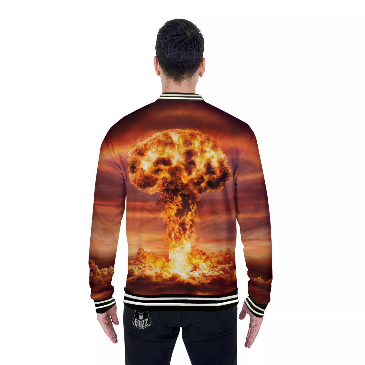 Nuclear Bomb Explosion Print Baseball Jacket-grizzshop